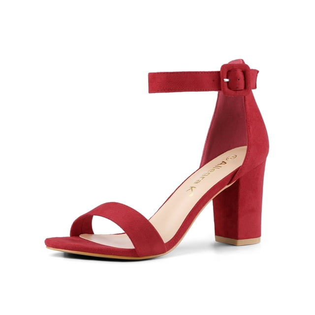 BLISSFUL STEP Women's Shoes Ankle Strap Block Heel Buckle Open Toe Sandals Red 11