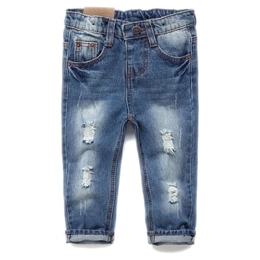KIDSCOOL SPACE Baby Boys Girls Little Kid Elastic Ripped Jeans StoneWashed Pants,9-12 Months