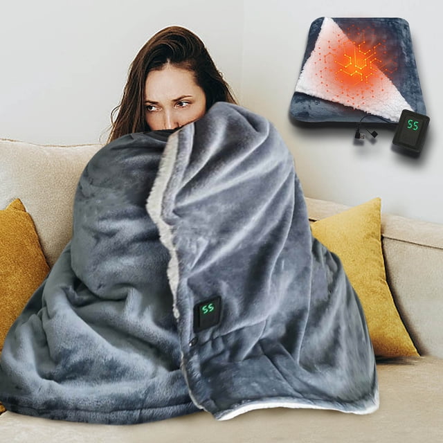Boovnll Heated Blanket, Heating Blanket Student Shawl Heating Blanket Camping Sleeping Bag 5V Electric Three-Speed Digital Display Temperature Control Time, Electric Blanket
