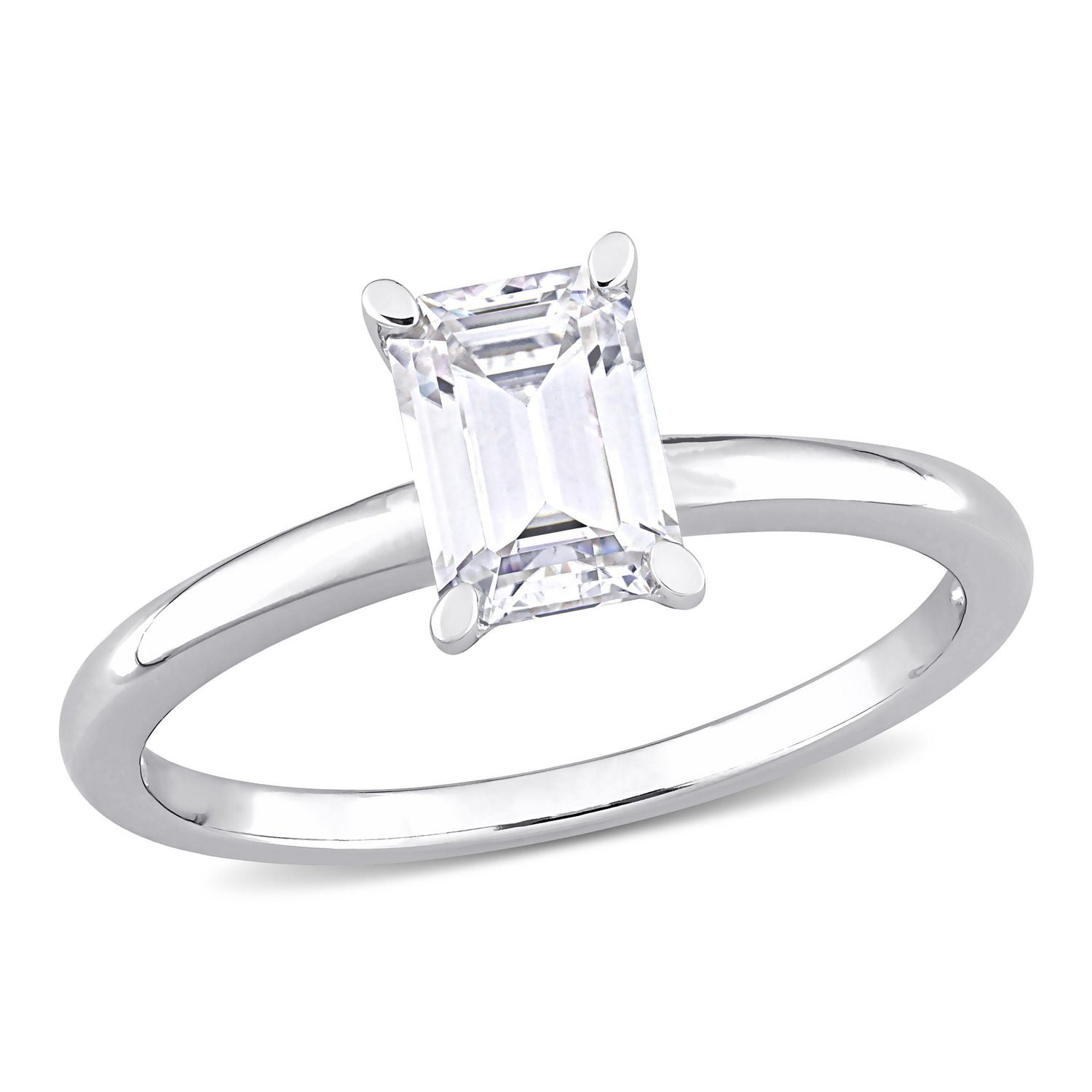 Bague de fiançailles solitaire de Miabella avec 1 CT PBT de moissanite de coupe émeraude en argent sterling
