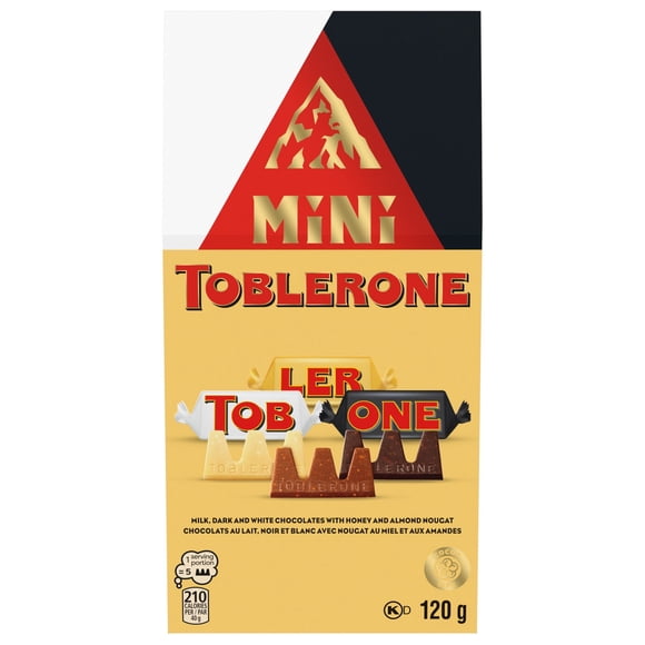 Toblerone Mini, Milk, White & Dark Chocolate Bars, Assorted, 120g