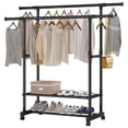 thumbnail image 1 of yeacher Support à Vêtements Réglable à 2 Niveaux sur Roulettes avec Roues, Cintre en Métal Portable pour la Maison, l'Entrée et le Garde-Robe, Assemblage Facile, Noir, 1 of 7