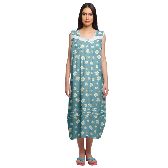 Moomaya Robe de Nuit d'Allaitement à Col Rond Imprimée pour Femmes en Coton