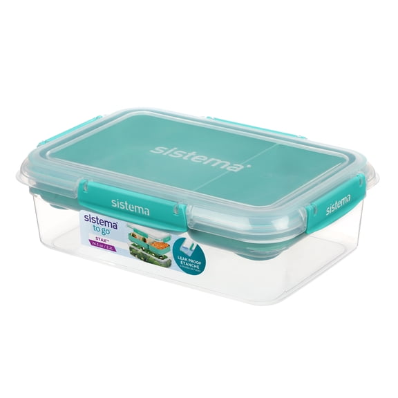 Sistema To Go Stax Leakproof Food Storage Container, 2.2 L, Airtight, Stackable, Easy Locking Clips, BPA-Free, Blue OR Teal (Colour Not Selectable)