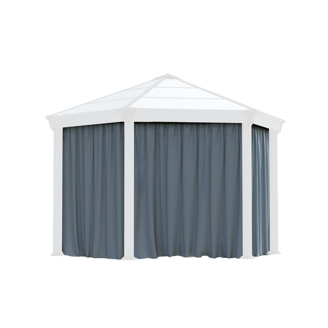 CANOPIA by PALRAM Trousse de Rideaux d'Ombrage pour Gazebo Roma avec six Panneaux Bleus en polyester Imperméable Qui Se Ferment à Glissière et s'Accrochent à des Crochets sur un Cadre de Gazebo de Jardin Roma Blanc avec un Toit Translucide, Offrant Intimité et Résistance aux UV.