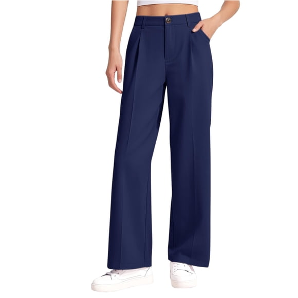 Pantalon d'Uniforme pour Filles, Vêtements d'École pour Enfants, Taille Élastique, Tissu Doux, Pantalons Habillés pour Tout-Petits à Jeunes Garçons et Filles, Bleu Marine, 5-6 Ans