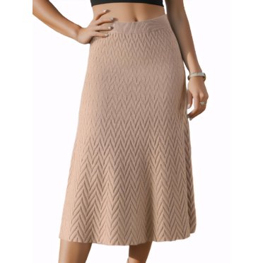 Unique Bargains Jupe Midi en Tricot Côtelé pour Femmes Taille Haute Élastique Extensible Marron m
