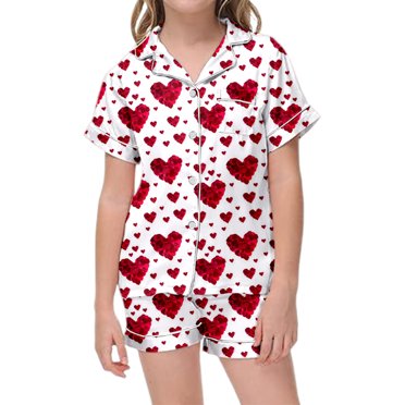 Little Boy Pajama Set Bow Print Girls Button Down Pajamas Set Toddler Sleepwears Pj for Girls 8-10 Years