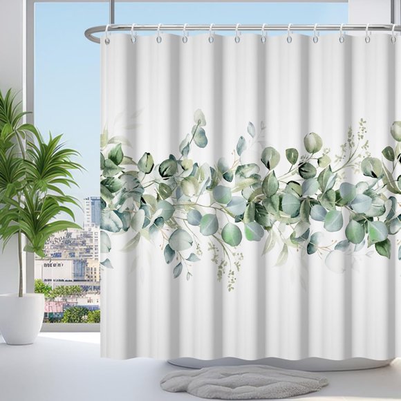 72x84 Inches Eucalyptus Shower Curtain – Watercolor Plants Spring Sage Leaves Botanical Leaf Floral Fabric – Waterproof Polyester with Hooks – Elevate Your Bathroom with Artistic Nature Beauty