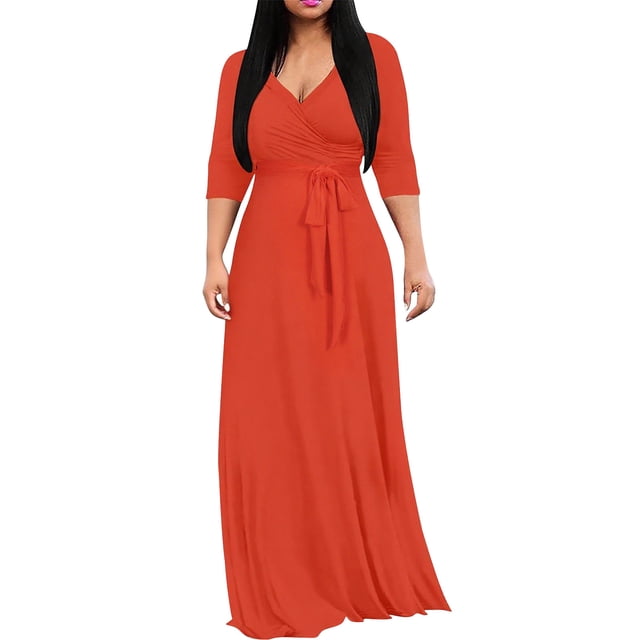 Npasoilc Robes pour Femmes Combinaison à Manches Mi-Longues pour Femmes, Couleur Unie, Col en V, Taille Cintrée, Robe Longue