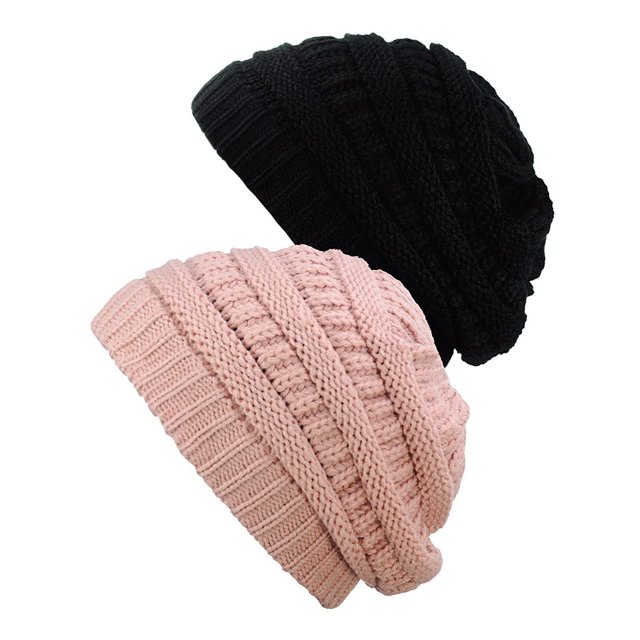 Tuque Tricotée pour Femmes (Lot de 2), Noir/rose Indie