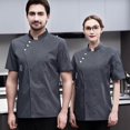 thumbnail image 2 of Chef Jacket Short Sleeve Cooking Clothes Simple Chef Coat Catering Shirt for Restaurant Gray XXL, 2 of 8