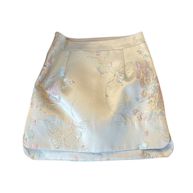 Jupes pour Femmes Mode Décontractée Printemps Rétro Style National Léger Jacquard Taille Haute Vêtements d'Été pour Femmes Beige L