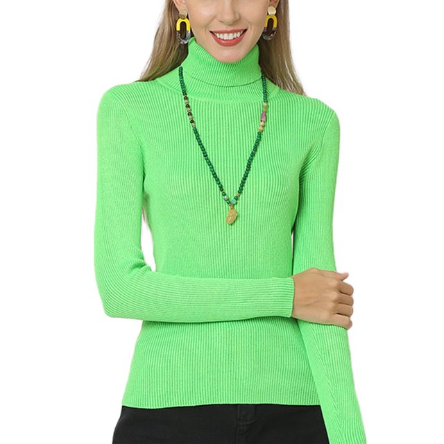 UKAP Ladies Tunic Blouse Long Sleeve Jumper Top Solid Color Knit Tops Slim Fit Work Sweater Deep Fruit Green L