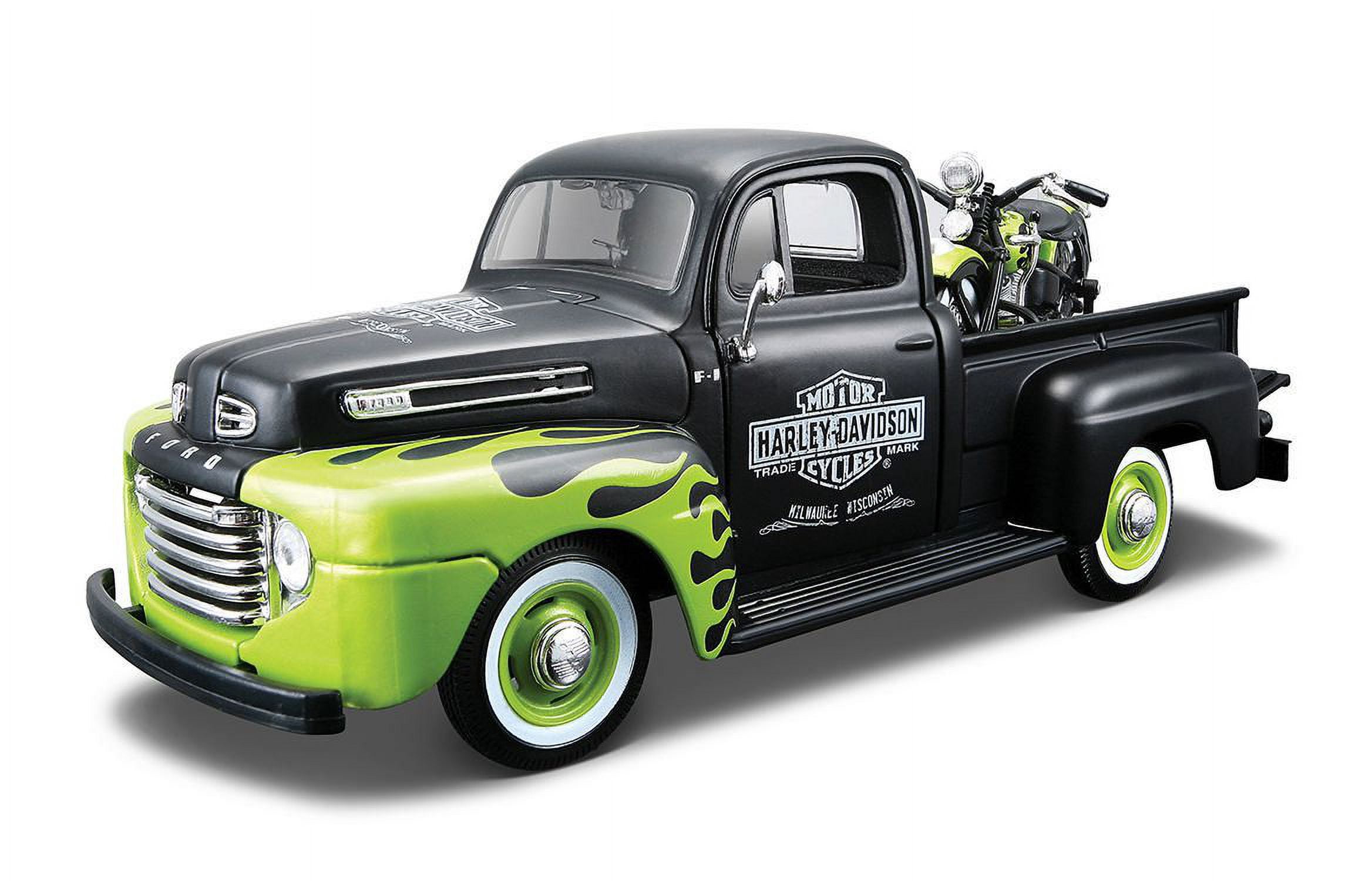 Maisto-1:24 Pick Up Truck with 1:24 Motorcycle -1:24 H-D® 1948 FL Panhead + 1:24 1948 Ford F-1 Pickup