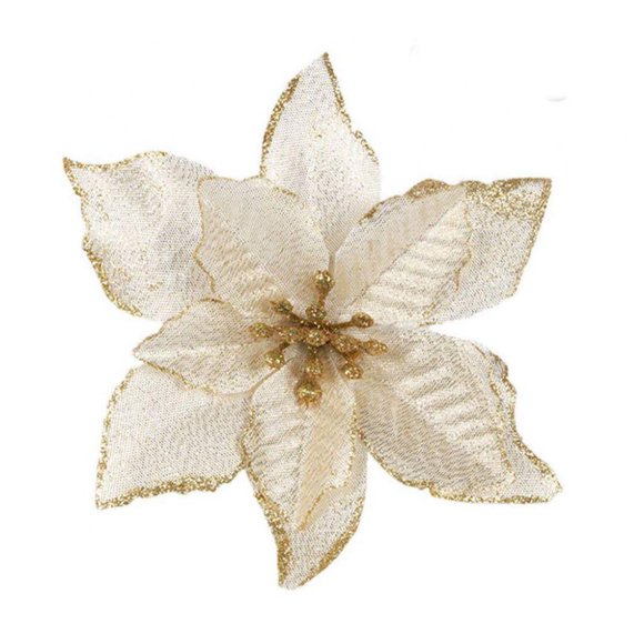 24 Pcs Fleurs de Poinsettia Artificielles Pailletées de Noël Décorations de Mariage Artificielles Ornements d'Arbre de Noël