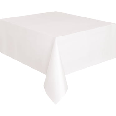 Unique Industries' White Rectangular Plastic Tablecloth, 54" x 108"