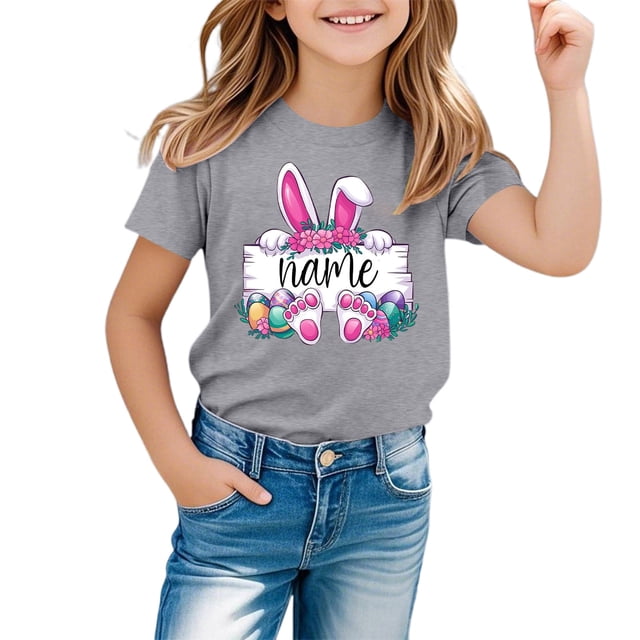 MIASHUI T-Shirts Graphiques de Pâques pour Garçons Manches Courtes Décontractées Douces Hauts Colorés pour Enfants Gris, 6-7 Ans