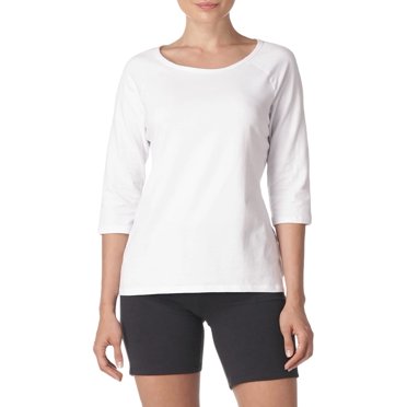 Hanes Women`s Stretch Cotton Raglan Sleeve Tee, XL, White