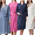 thumbnail image 2 of Peignoir Gaufré Uni Absorption d'Eau Peignoir de Bain Robe de Maison Nuisette Peignoir de Spa Peignoir pour Femmes, 2 of 8