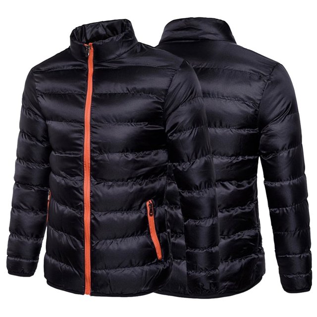Men‘s Autumn And Winter Stand Collar Slim Fit Zipper Padded Jacket With Pockets