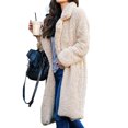 thumbnail image 2 of Innerwin Coat Fuzzy Fleece Ladies Outwear Mid Length Lapel Loose Jacket Apricot 2XL, 2 of 3