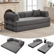 79" Convertible Sleeper Sofa Bed Couch, 4-in-1 Boneless Corduroy Folding Sofa Bed with Pillow & Fixed-Shape, Floor Mattress Couch Loveseat for Living Room Apartments - No Assembly, Gray