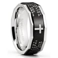 thumbnail image 1 of Men's Lords Prayer Stainless Steel Ring Christian Cross Bible Two-Tone, 1 of 5