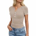 thumbnail image 2 of cfhntfmh Henley Shirts for Women Summer Short Sleeve Tops V Neck Basic Tees Fitted Ribbed Button up Beach Vacation Shirts, 2 of 6