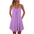 thumbnail image 2 of Leutsin Ladies V-neck Mid-Waist Loose Button Solid Color Sleeveless Suspender Dress, 2 of 4