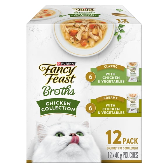 Purina Fancy Feast Bouillons Collection Poulet Emballage Assorti, Gâteries pour Chats 40g x 12