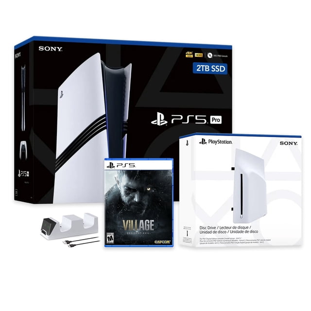 PlayStation 5 Pro 2TB SSD Console with Disc Drive, Wireless Controller and Charger, Resident Evil Village - CFI-7019 PS5 Pro
