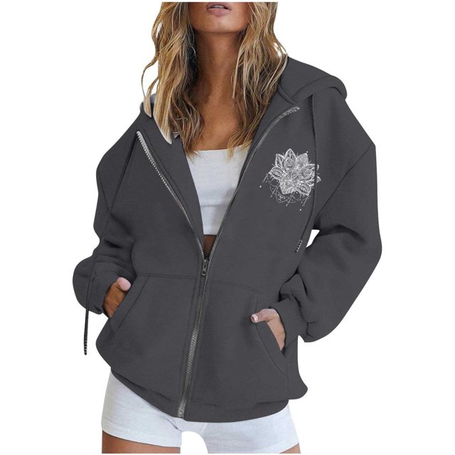 Chandails à Capuche Zippés pour Femmes Rabais de 50 % en Liquidation Mode Fermeture Éclair Col en V Hauts à Enfiler Manches Longues Blouse à Capuche Imprimée Chandail