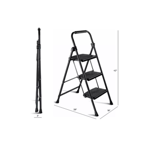 afeifafa-3-Step Folding Step Ladder – Lightweight & Portable Steel with Wide Anti-Slip Pedals – Ideal for Home & Office Use