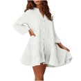 thumbnail image 2 of Gspmoly Robe pour Femmes, Robe à Manches Trompette Unie Plissée à Boutons à Manches Longues à Col en V, Robes de Soirée pour Femmes Cadeaux de Vacances, 2 of 6