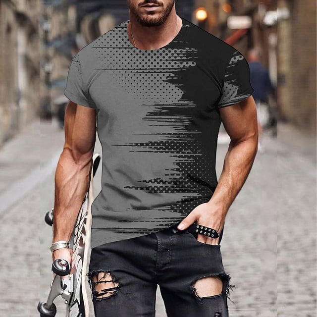 Qertyioot T-shirt à Manches Courtes Imprimé pour Hommes Col Rond Mode Décontractée Manches Courtes Liquidation