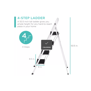 Afeifafa-4-Step Échelle en acier pliable portable avec rail à main, marches de grande plate-forme, 330lbs Capacité