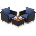 thumbnail image 4 of Costway 3PCS Patio Rattan Furniture Set Cushioned Sofa Storage Table Wood Top Navy, 4 of 10