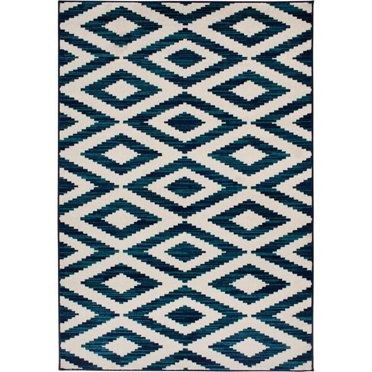 Tropicana Cream and Sapphire Blue Woven Indoor/Outdoor 5x7 Area Rug, Recommended for Patio, Mudroom, Sunroom, Dining Room