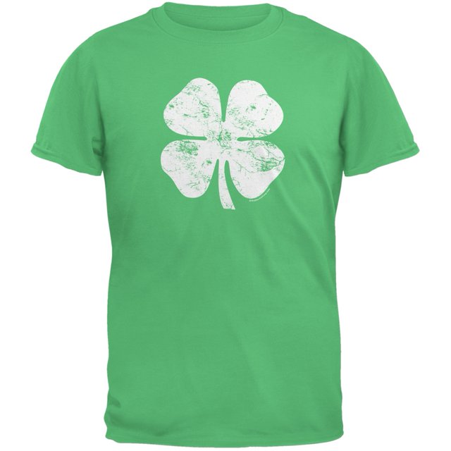 Grand T-Shirt Jeunesse Vert Irlandais Trèfle Vieilli