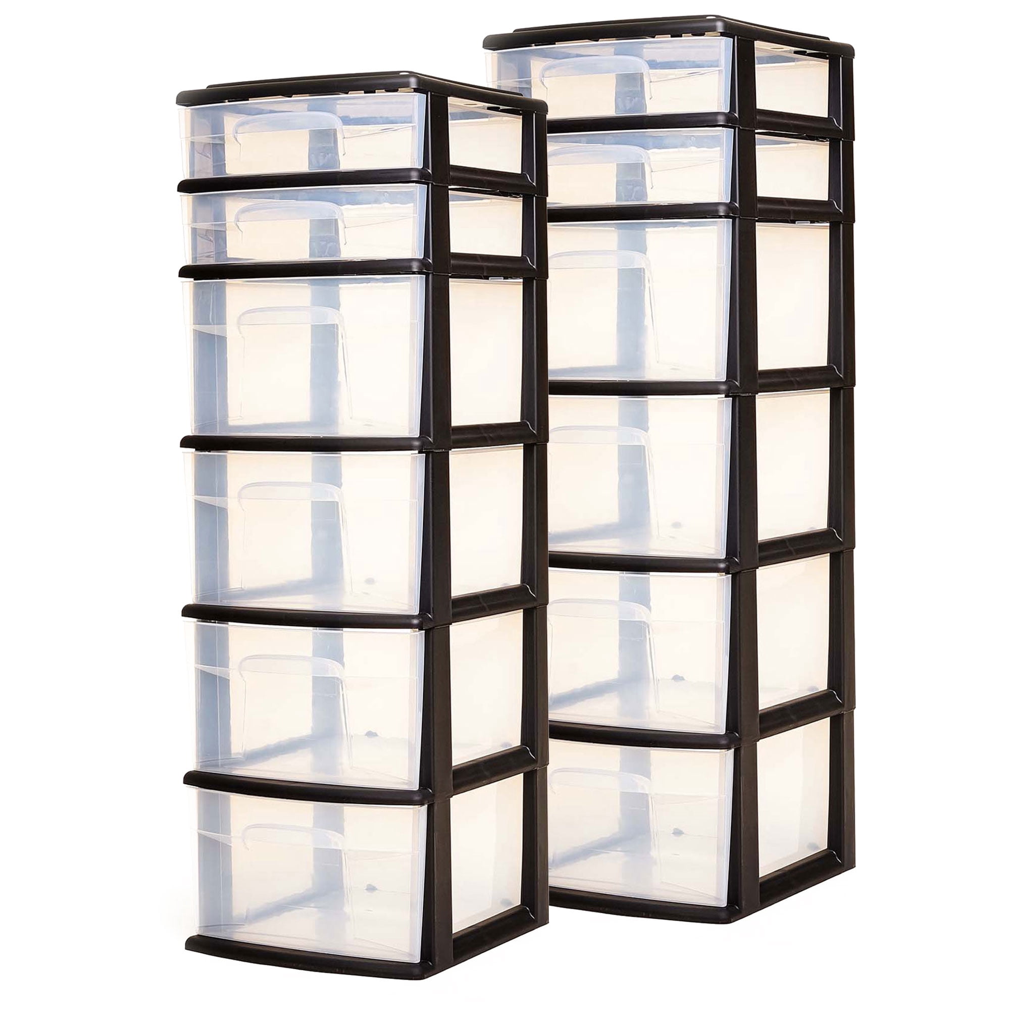 Homz Plastic 6 Clear Drawer Home Storage Container Tower, Black (2