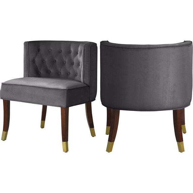 Meridian Furniture Perry Collection Modern Velvet Upholstered Dining Chair, Grey (Set of 2)