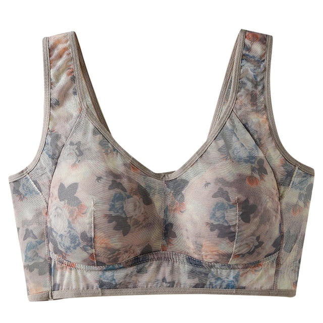 Kcodviy Women's Thin Underwired Mesh Bras Printed Vest Style Unbuttoned Sports Bras for Comfortable Beautiful Back Bra
