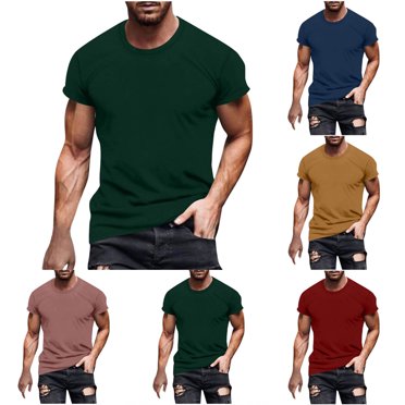BADHUB T-Shirt à Manches Courtes pour Homme à Col Rond, Décontracté, Couleur Unie, Coupe Ajustée, T-Shirt de Base, Gym, Entraînement, Haut d'Été, Économies d'Été, Rouge, TTTTG