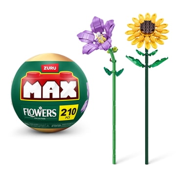 MAX Build More – Fleurs Premium en Briques de Construction (Platycodon et Tournesol), jouet surprise à déballer, mini-figurines à collectionner, par ZURU