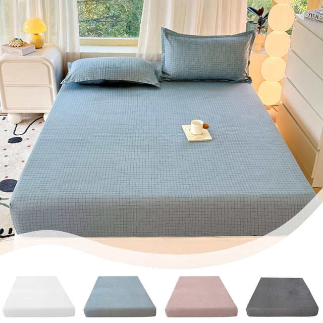 Polyester Fitted Sheet Black Polyester Fitted Bed Sheet Checkered Solid Color Washable Easy Care Flat Sheet for Mattress(1-Piece) Rkxzt
