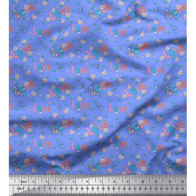 Soimoi Blue Poly Georgette Fabric Text & Butterfly Print Sewing Fabric Yard 42 Inch Wide