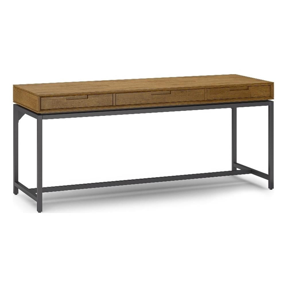 Simpli Home Banting 72"W Solid Wood Computer Desk in Medium Saddle Brown