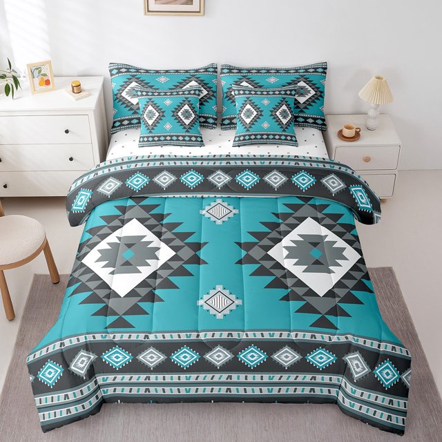 Erosebridal Boho Aztec Bed in a Bag Full size, Retro Geometry Bed Set, Tribal Hippie Style Decor, 7pcs