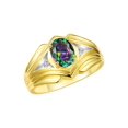 thumbnail image 4 of RYLOS Men's Rings Yellow Gold Plated Silver Rings Classic Designer Style 9X7MM Gemstone &  Diamond Ring Alexandrite June Birthstone Rings For Men Size 10, 4 of 7